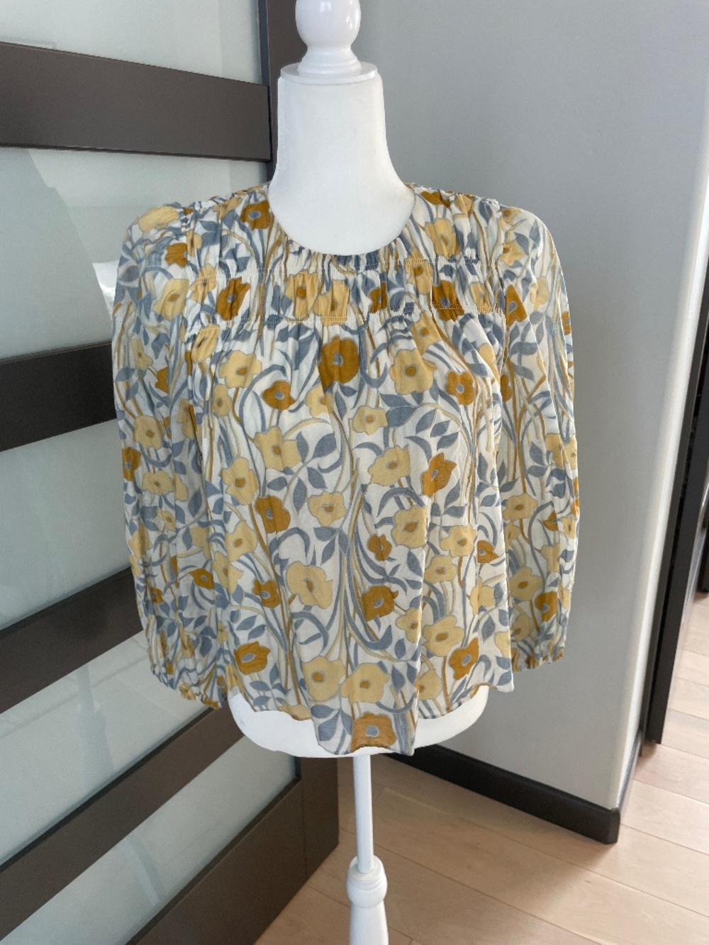 Rebecca Taylor Daphne Fleur Silk Blend Ruched Blouse S